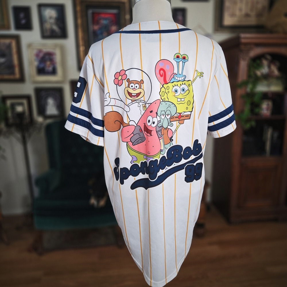 Nickelodeon Spongebob Squarepants Baseball Jersey Button Up Shirt Adult M